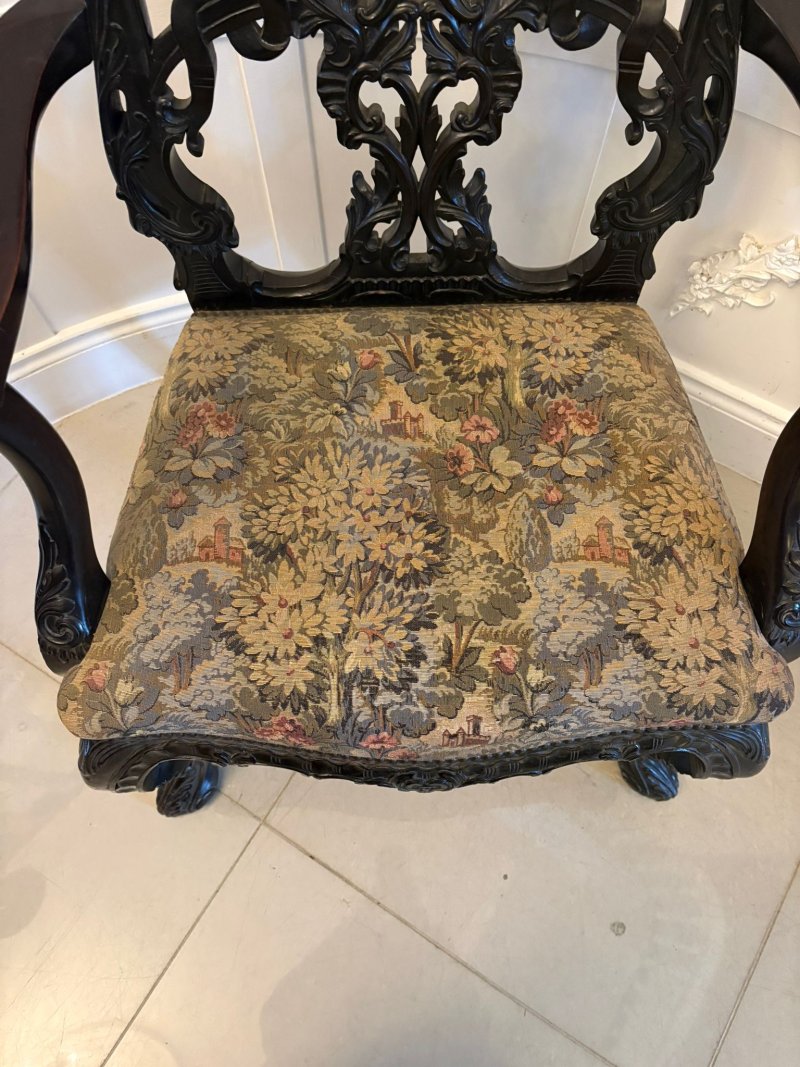 Antique Exceptional Victorian Carved Mahogany Chippendale Style Ribbon Back Desk Chair - Image 8